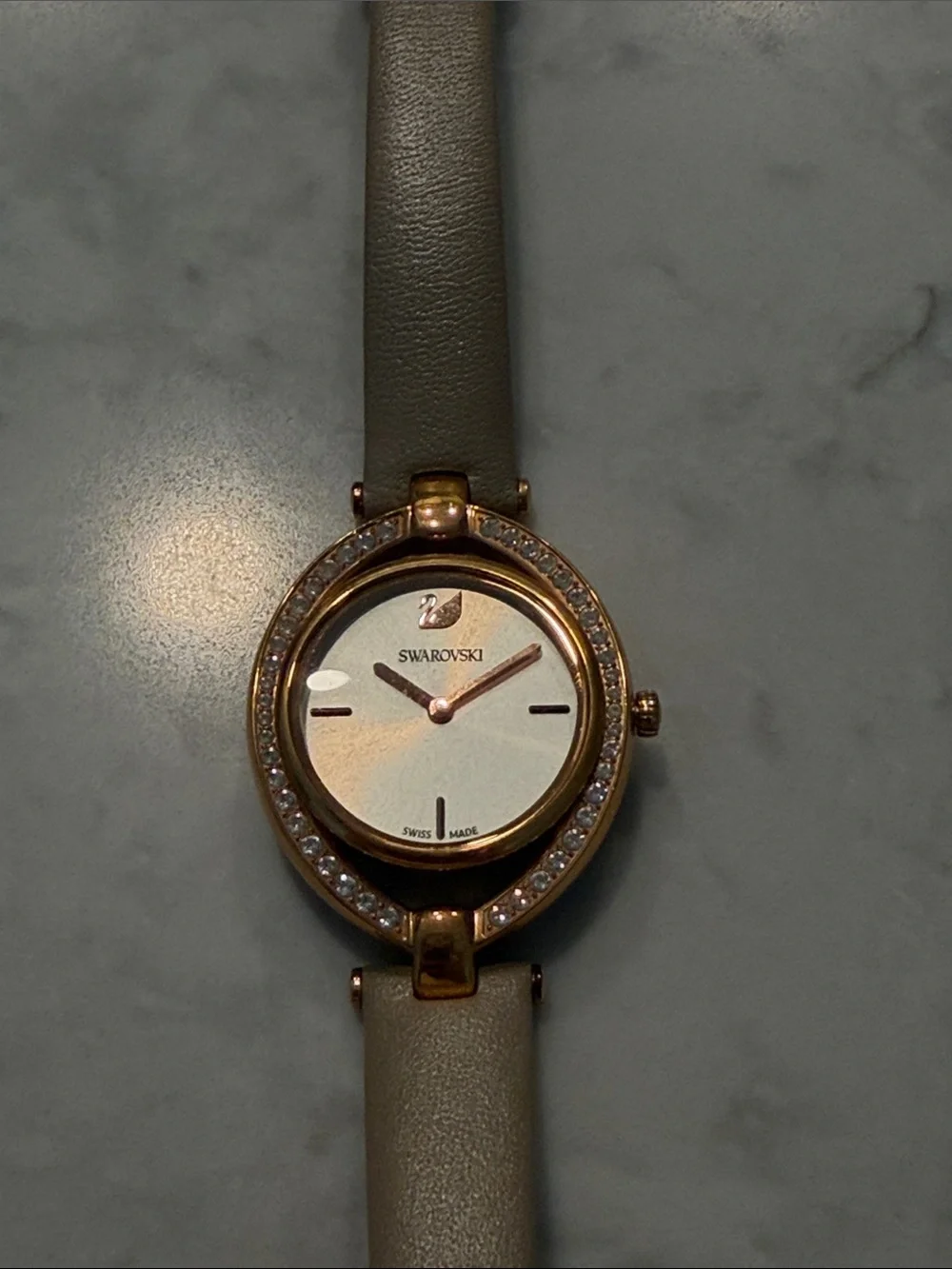 Swarovski Rose Gold Watch with Taupe Strap